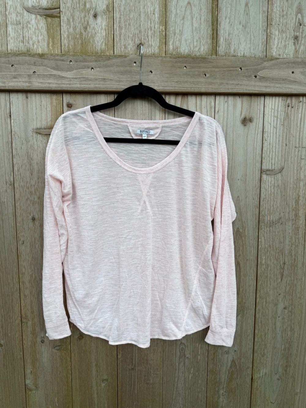Buffalo David Bitton Pale Pink Long Sleeve Scoop Neck Top